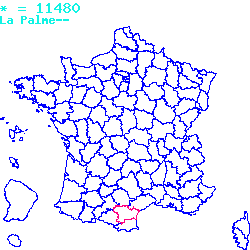 localisation sur le carte de La Palme 11480