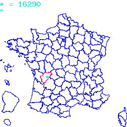 localisation sur le carte de Moulidars 16290