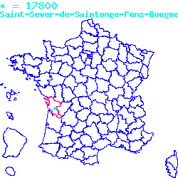 localisation du code postal 17800 Saint-Sever-de-Saintonge sur la carte de France localisation sur le carte de Saint-Sever-de-Saintonge 17800