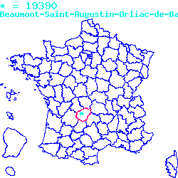 localisation sur le carte de Beaumont 19390