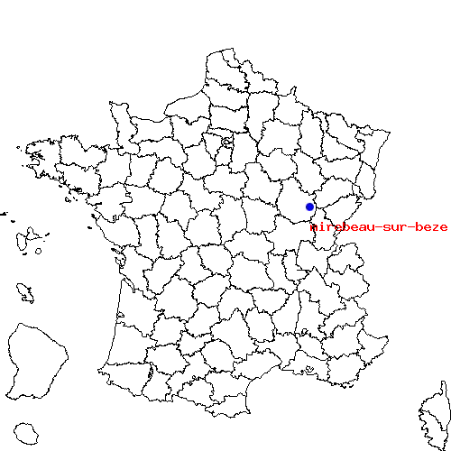 localisation sur le carte de mirebeau-sur-beze 