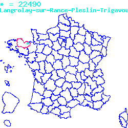 localisation du code postal 22490 Langrolay-sur-Rance sur la carte de France localisation sur le carte de Langrolay-sur-Rance 22490