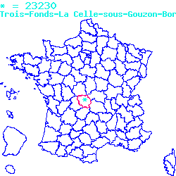 localisation sur le carte de Trois-Fonds 23230