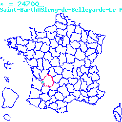 localisation du code postal 24700 Saint-Barthélemy-de-Bellegarde sur la carte de France localisation sur le carte de Saint-Barthélemy-de-Bellegarde 24700