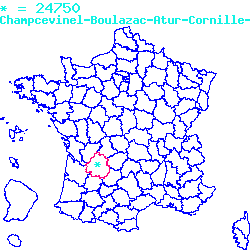 localisation sur le carte de Champcevinel 24750