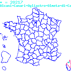 localisation du code postal 20217 Olcani sur la carte de France localisation sur le carte de Olcani 20217