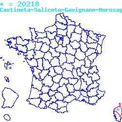 localisation du code postal 20218 Castineta sur la carte de France localisation sur le carte de Castineta 20218
