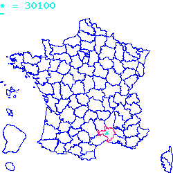 localisation du code postal 30100 Alès sur la carte de France localisation sur le carte de Alès 30100