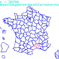 localisation du code postal 30700 Arpaillargues-et-Aureillac sur la carte de France localisation sur le carte de Arpaillargues-et-Aureillac 30700