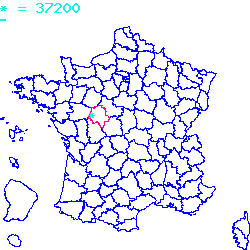 localisation du code postal 37200 Tours sur la carte de France localisation sur le carte de Tours 37200