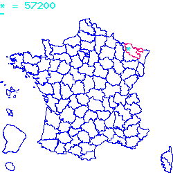 localisation du code postal 57200 Blies-Ébersing sur la carte de France localisation sur le carte de Blies-Ébersing 57200