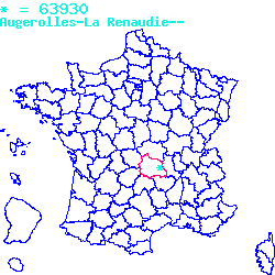 localisation du code postal 63930 Augerolles sur la carte de France localisation sur le carte de Augerolles 63930