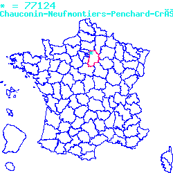 localisation du code postal 77124 Chauconin-Neufmontiers sur la carte de France localisation sur le carte de Chauconin-Neufmontiers 77124