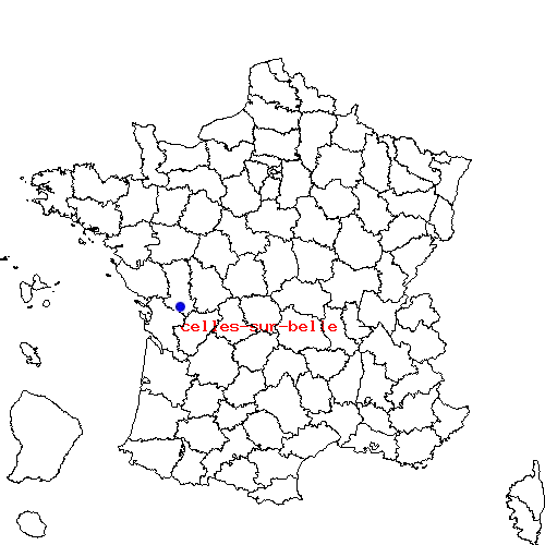 localisation sur le carte de celles-sur-belle 