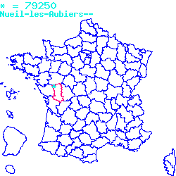 localisation du code postal 79250 Nueil-les-Aubiers sur la carte de France localisation sur le carte de Nueil-les-Aubiers 79250