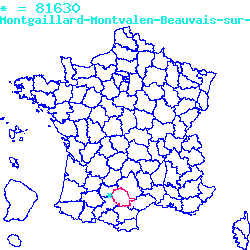 localisation du code postal 81630 Montgaillard sur la carte de France localisation sur le carte de Montgaillard 81630