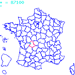 localisation du code postal 87100 Limoges sur la carte de France localisation sur le carte de Limoges 87100